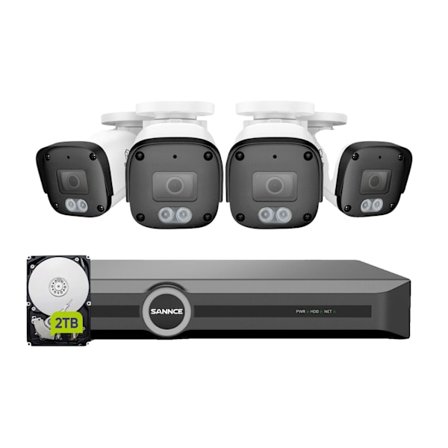 Säkerhetssystem, 5MP upplösning, mänsklig och fordonsdetektering, nattseende upp till 30 meter,4ST 2TB