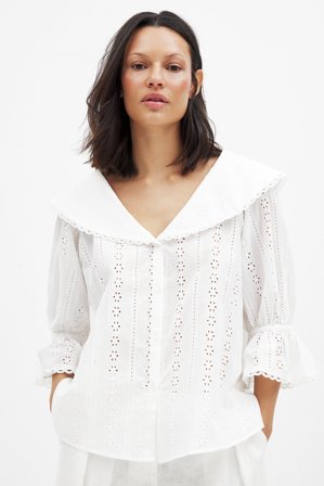 NA-KD - Anglais-bluse med kragedetaljer - Bluser - Hvit - EU 32