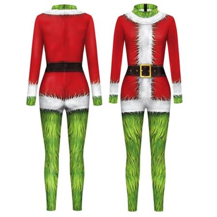 Santa Monster Julgrön Jumpsuit Bodysuit Cosplay Kostym Vuxen Unisex Dam Zentai Halloween Party Bodysuit style 1 L