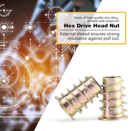 20 kpl M8 20 mm sinkkiseos kuusiokoloinen huonekalumutteri, kierteitetty puuisännälle