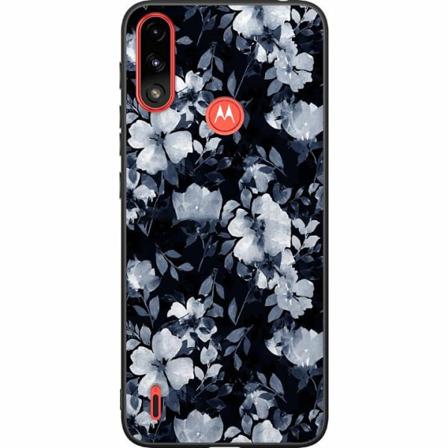 Motorola Moto E7i Power Svart Skal Blommor