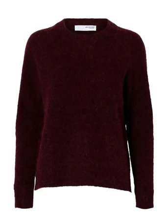 Slflulu Ls Knit O-Neck Noos Burgundy Selected