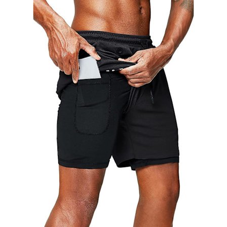 2 i 1 løbeshorts med telefonlomme Gym Workout Quick Dry Herreshorts 5 tommer