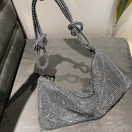 Handle Rhinestones Evening Clutch Bag Silver Shiny Crystal Dinner Party Wedding Purses And Handbag Shoulder Bag