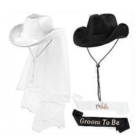 Brudehat Slør Brudgom Skærf Badges til Polterabend Scene Bryllup Elegant Brudehat med Slør Skærf Badges Sæt Sæt et (Sæt et)