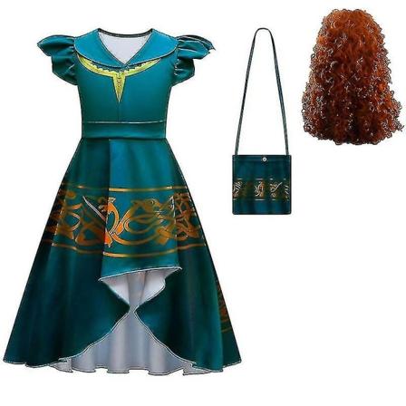 Halloween Tytöt Epäsäännöllinen Hame Mekko Cosplay Brave Merida Lasten Festival Performance Show Hame Viitta Peruukki Puku-c 80868-Bag 3PCS 150CM