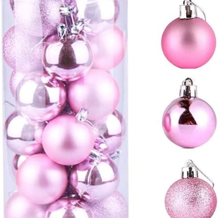 Joulupallot, 24 kappaletta vaaleanpunaiset joulukoristeet, matta, kiiltävä, glitter KLB
