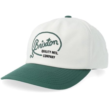 Brixton - Vit adjustable Keps - Gallatin Medium Profile Off White/Primal Green A-frame Adjustable @ Hatstore