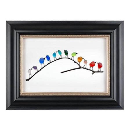 Havsglas Regnbågsfåglar, Havsglaskonst, Regnbågsfågel Väggdekor, Naturligt Havsglas & Drivvedsbild, Inramad Unik Handgjord Väggkonst