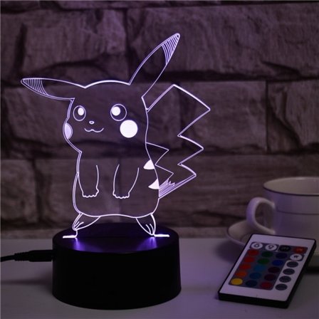 Pikachu 3D Liten Nattelys LED Lampe Kreativ Fargerik Berøringskontroll