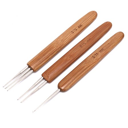 1 st/3 st 0,75 mm Dreadlock Virknål Bambu Handtag Krokar också