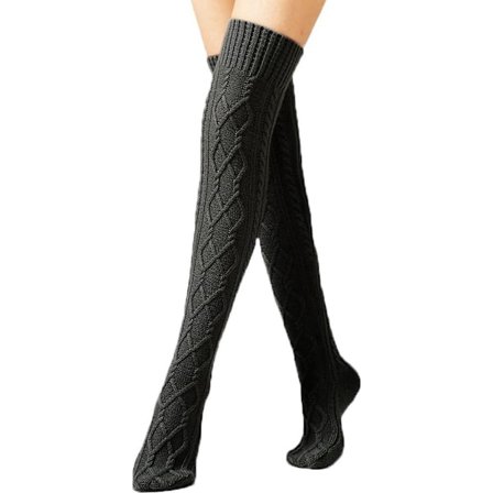 Dame vinter strikkede over-knæet sokker - Sort - 75cm