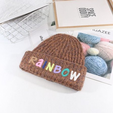 Rainbow Letter Beanie Strikket Beanie Hat ORANGE