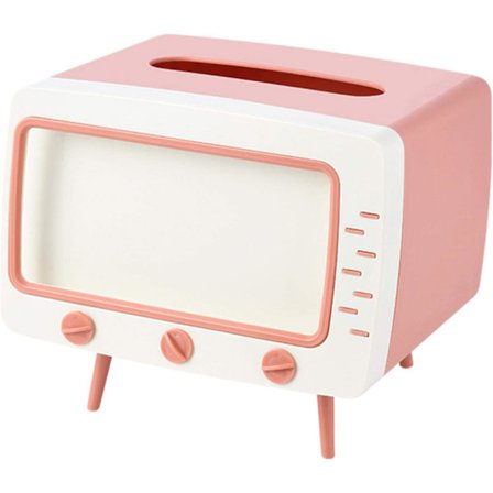 Papirboks Hjemmekontor TV-formet Papirboksholder med Telefonfeste Sklisikre Papirhåndkleholdere Kortspor (Rosa)