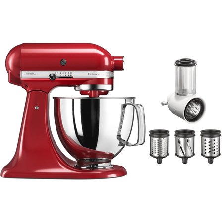 Kitchenaid Artisan KSM125EER køkkenmaskine 4,8 liter + 5KSMVSA snitte- og rivejern til grøntsager - Rød | KitchenOne