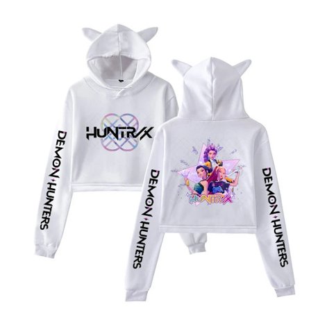 Kuuma elokuvaprintti kissankorvat pitkähihainen crop top tyttöjen muoti huppari Harajuku katumuoti huppari naiset 2025 tyttöjen vaatteet