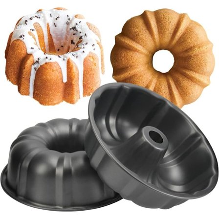 Pakke Bundt-kakeform Non-stick - 10 tommer Riflet Tube Kakeformer for baking, 12 kopper Kraftig Karbonstål Tube Pan Bakeform. (Grå)