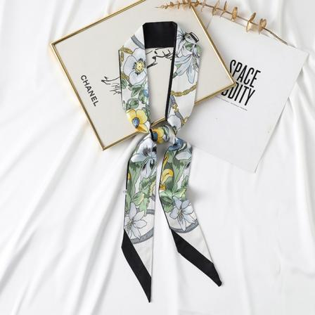 Fyrkantig silkesatinscarf, huvud- och halsscarf för kvinnor, hårsnodd, accessoar, svart-21