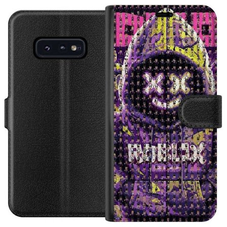 Kompatibelt Plånboksfodral till Samsung Samsung Galaxy S10e Roblox huvtröja designad med hundratals små Roblox-figurer, kreativ mosaikdesign i lila