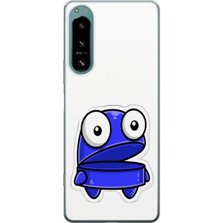 Kompatibelt Mobildeksel til Sony Sony Xperia 5 IV Blå tegnefilmfigur med åpent uttrykk og store øyne i morsom illustrasjon