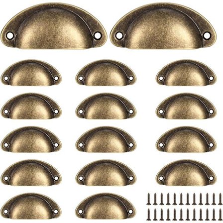 16 skalhandtag, vintage handtag för lådor, retro halvcirkel