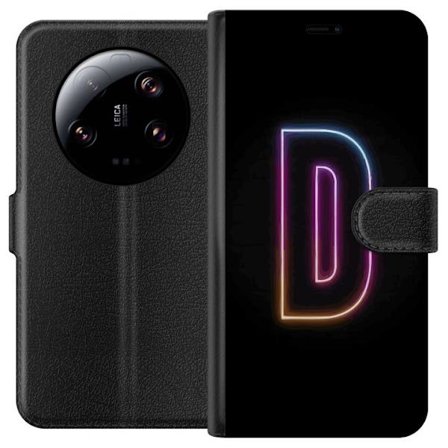 Kompatibel Tegnebogsetui til Xiaomi Xiaomi 13 Ultra Minimalistisk neonbogstav D i farveskiftende lys mod sort baggrund i moderne digital design