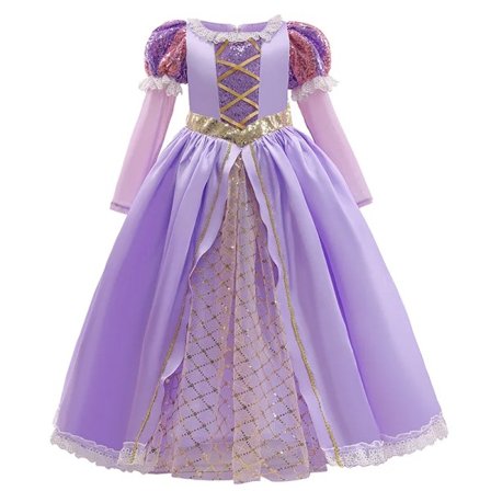 Rapunzelkjole til piger, udklædningskjole, fantasi, børnefødselsdag, prinsessekostume, børn, halloween, lilla pailletter, mesh-tøj Rapunzel C