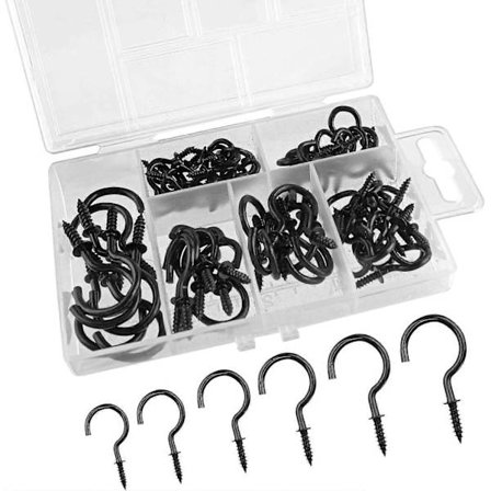 75 st Svarta Koppkrokar Förnicklade Metallkrokar Skruvkrokar Tak Krokhållare