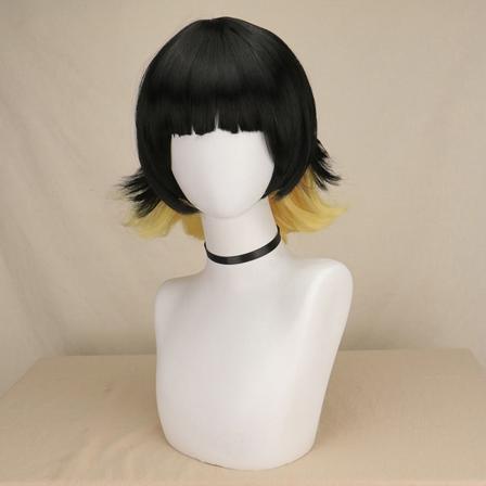 Sininen lukko Bachira Meguru Cosplay Peruukki Musta Keltainen Lyhyet Hiukset Ha