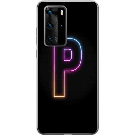 Kompatibel Mobilcover til Huawei Huawei P40 Pro Minimalistisk neonbogstav P i farvegradient og lyseffekt mod sort baggrund i digital neonstil