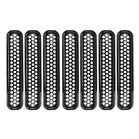 7 stk. Clip-On Front Mesh Grille Grill Indsatser Sort Farve Passer til Jeep Wrangler