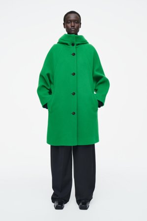 COS Women's Oversized Wool Hooded Coat in Green