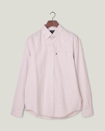 Lexington Casual stripet flanell Button-Down-skjorte, beige/hvit