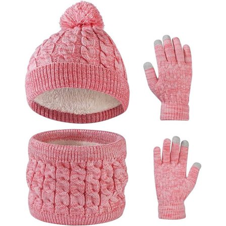 Barnesett med lue, skjerf og hansker - 3-i-1 tykk, myk og varm lue - Grå