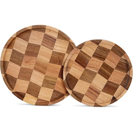 Puinen tarjoilualusta - 2 pyöreän tarjoilualustan setti, puinen koristeellinen leikkuulauta charcuterie-laudat aamiaisen, illallisen ja alkupalojen 