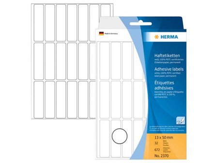 Herma Permanet adhesiv - hvit - 13 x 50 mm 672 etikett(er) (32 ark x 21) merkelapper