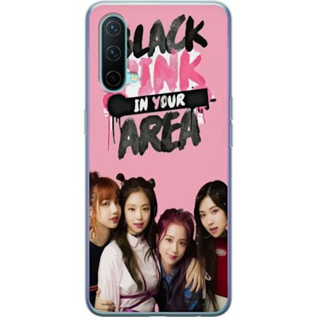 Yhteensopiva Puhelinkuori OnePlus Nord CE 5G BLACKPINK In Your Area, jossa ryhmäkuva Lisa, Jennie, Jisoo ja Rosé vaaleanpunaisen taustan edessä, vahva