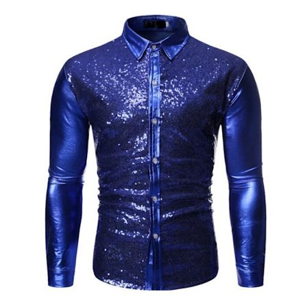 Langermet paljettskjorte for menn for fest blue