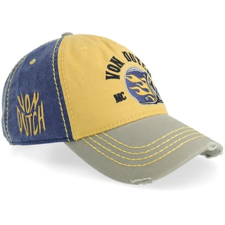 Von Dutch - Gul adjustable Caps - Distressed Retro Yellow/Blue/Grey A-frame Dad Cap @ Hatstore