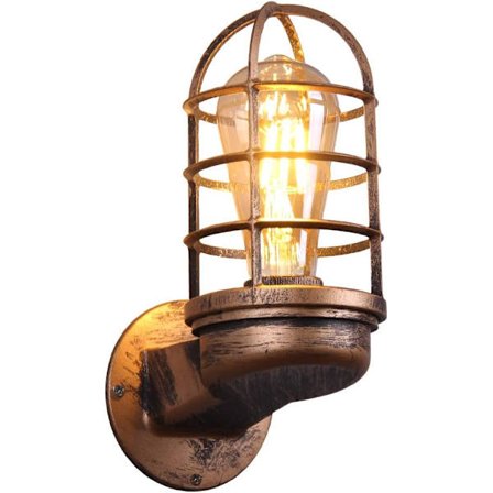 Retro vegglampe Vintage industriell belysning Rustik vegglamper Tråd Metallbur Vegglampe Innendørs Hjem Retro Lysarmatur (Rustfarget) (Uten lyspære)