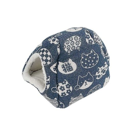 Vinter Varm Hamster Säng Vindtät Mysig Liten Husdjursgrotta Säng för Chinchilla Marsvin Igelkott Iller 16x16x16cm / 6.3x6.3x6.3in Blå Katthuvud[YJD]