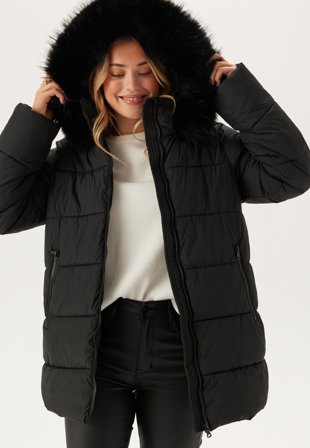 Happy Holly - Hooded Padded Jacket - Black - Kläder - - Bubbleroom