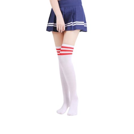 Stripete knesokker høye sokker hvite med røde striper
