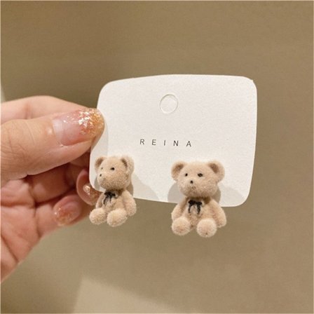 e Flocking Pehmo Bear Stud Korvakorut Tyttö Kawaii Animal Earring