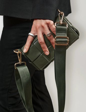 Ceannis Iphone Bag Braided Strap - Khaki green - 18X5X10CM