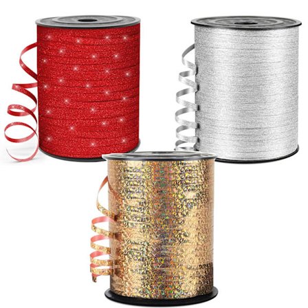 Glitter Krøllbånd 450 Meter - 5mm sølv & rød & Champagne Gull Krøllbånd 3-Rulls Sett for Gaveinnpakking, Ballonger, Bryllup/Bi