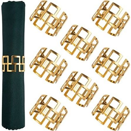 (Set om 8) Servettringar - Guld Servetthållare Rund Metall Servett Spänne för Semesterfest Middag Bröllop Matsal Jul Dekoration