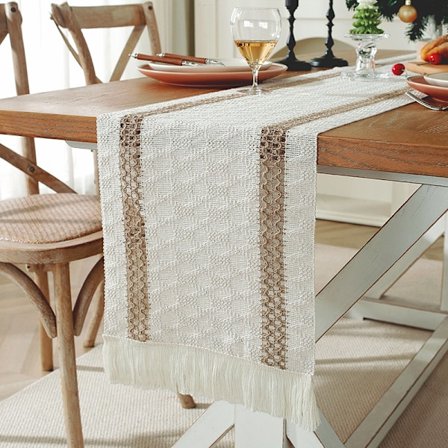 Bordløber - Boheme landhusstil - To hør- og bomuldskvaster - Vaskbar - Fest, bryllup, fødselsdagsborddekoration - 30 x 300 cm