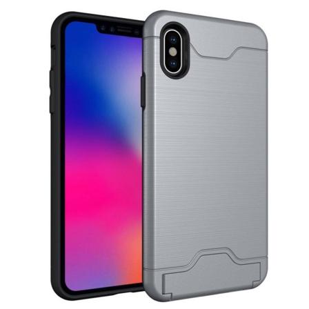Børstet etui til iPhone Xs Max med kickstand - Grå Silver grey