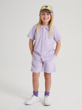 Polarn O. Pyret - Short-sleeved, solid color terry shirt - 116 - Childrenswear - purple